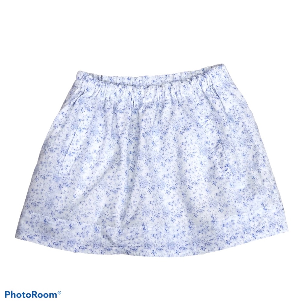 J.Crew light blue and white floral print lined pocketed pull on skirt